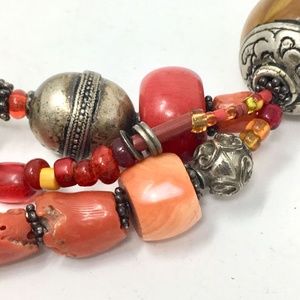 Vintage Coral Amber Silver Beads Tribal Bracelet